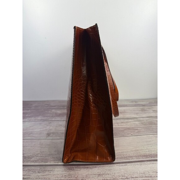 Italian Croc-Embossed Camel Brown Genuine Leather Tote bag Italy, Pristine - Picture 4 of 16